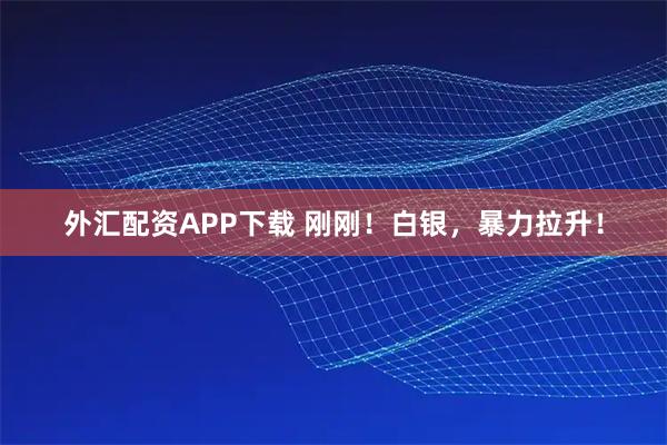 外汇配资APP下载 刚刚！白银，暴力拉升！