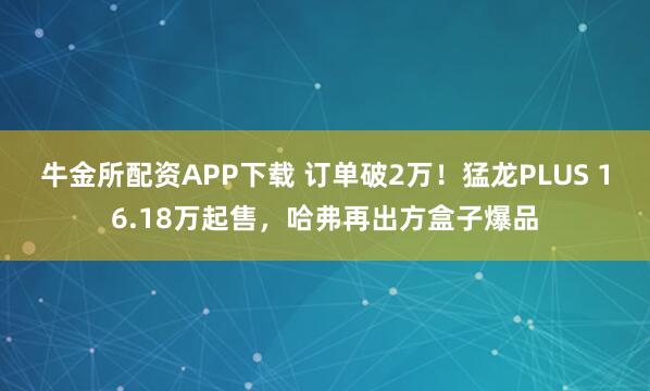 牛金所配资APP下载 订单破2万！猛龙PLUS 16.18万起售，哈弗再出方盒子爆品